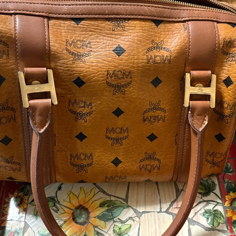 MCM Cognac Brown Monogram Satchel